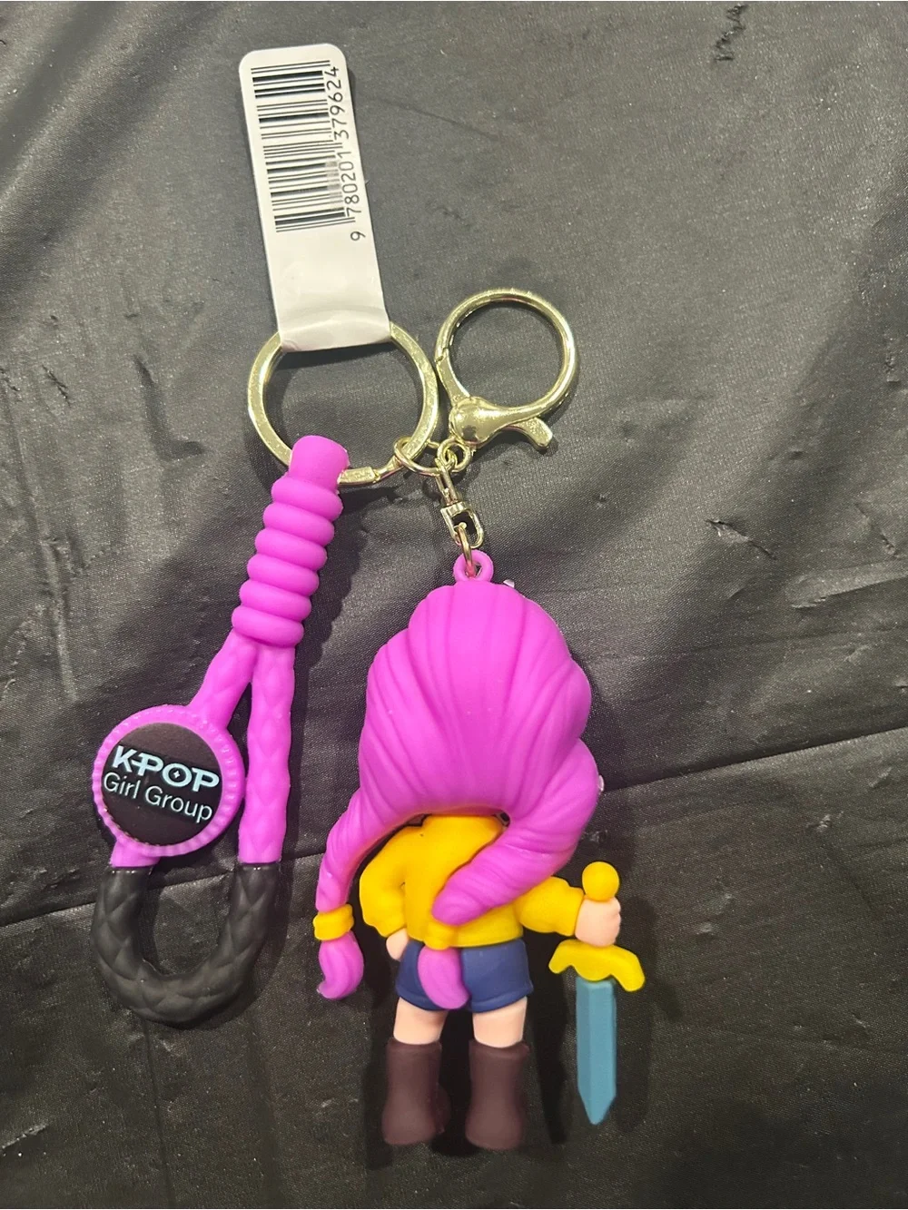 Purple-Haired K-Pop Girl Keychain Charm bag Accessory with Yellow Jacket